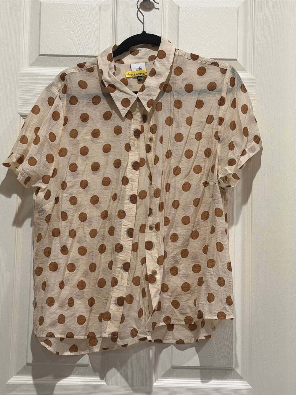 CAbi Cream Blouse with Brown Polka Dots and Collar